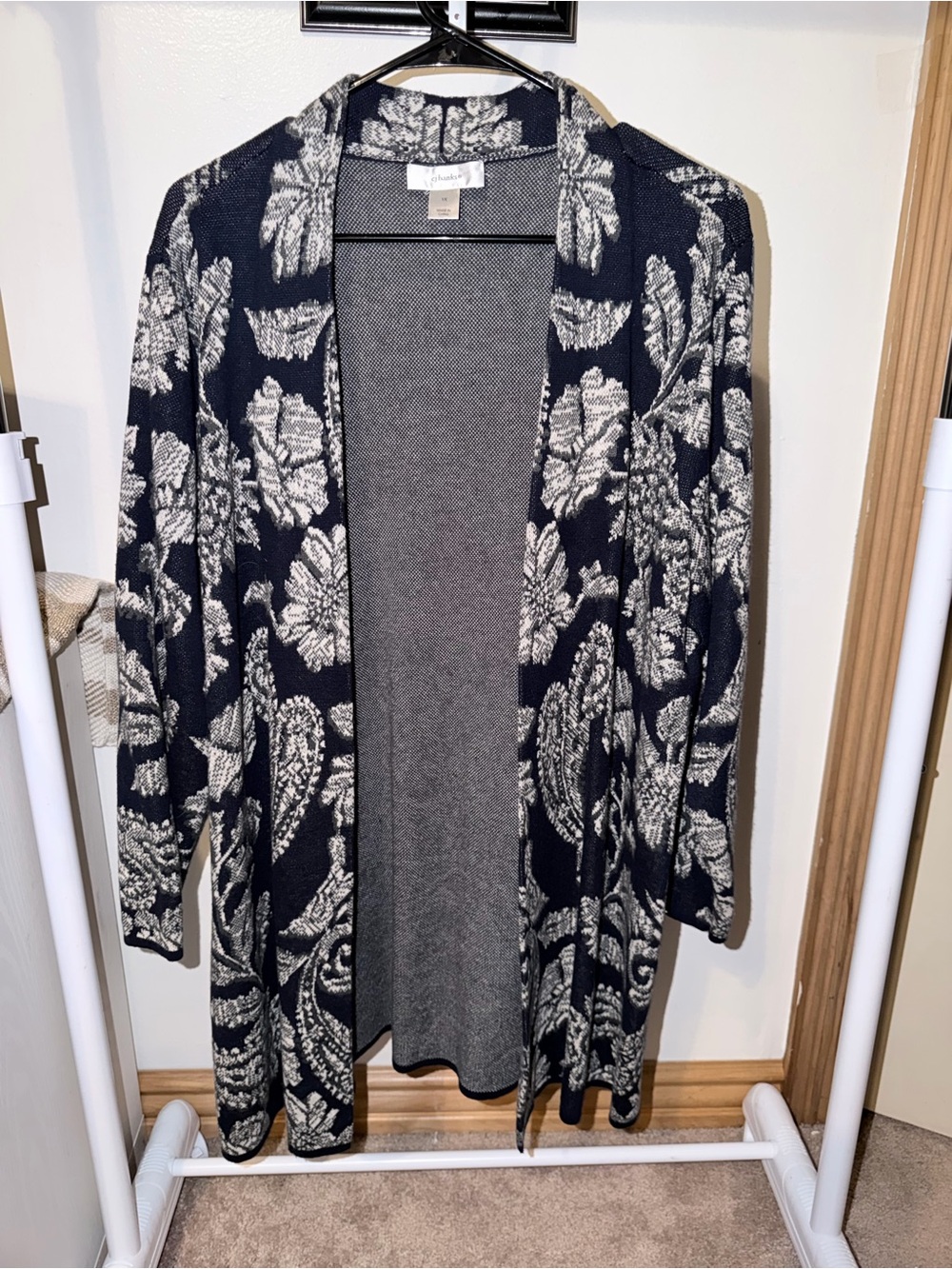 CJ Banks Navy and Cream Floral Open-Front Cardigan